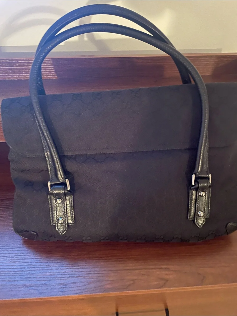 Authentic Gucci Black Leather-Trim Women's Shoulder Bag